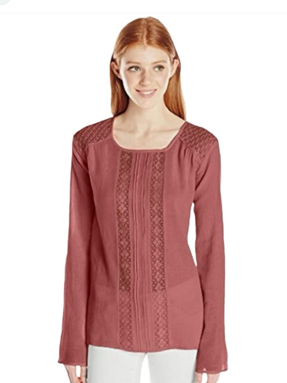 Volcom Rose Dust Lace-Trim Long Sleeve Tunic